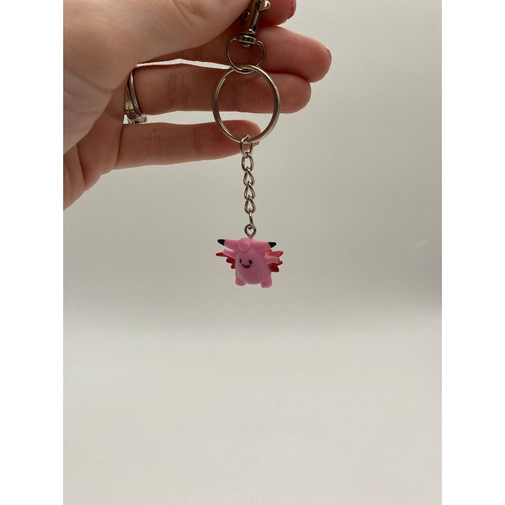 Upcycled Pokemon Clefairy Mini Figure Keychain: Vintage Toy Purse Charm